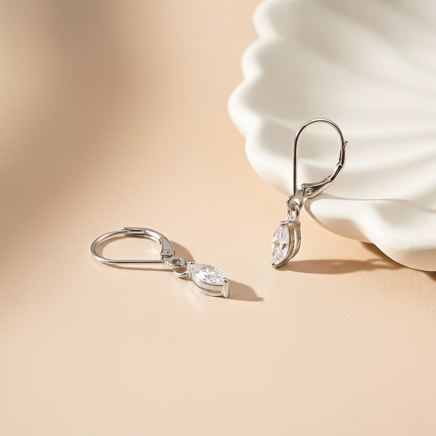 Silver Marquise Drop Hoop Earrings