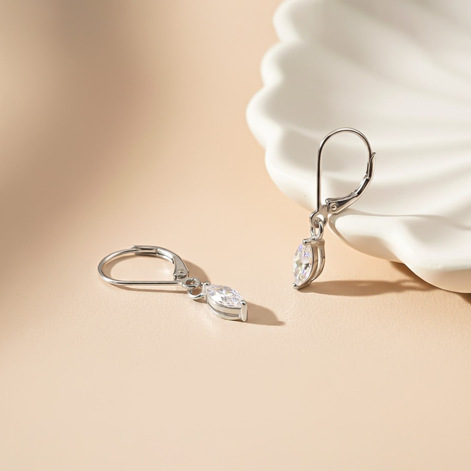 Silver Marquise Drop Hoop Earrings