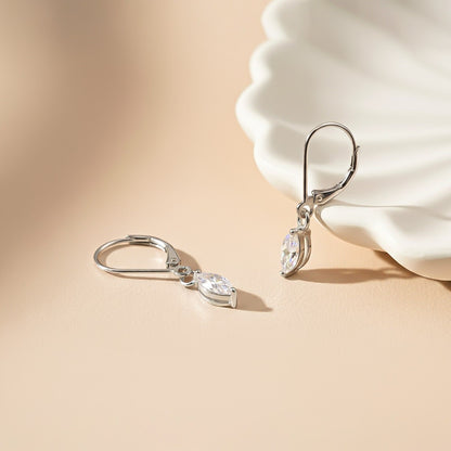 Silver Marquise Drop Hoop Earrings