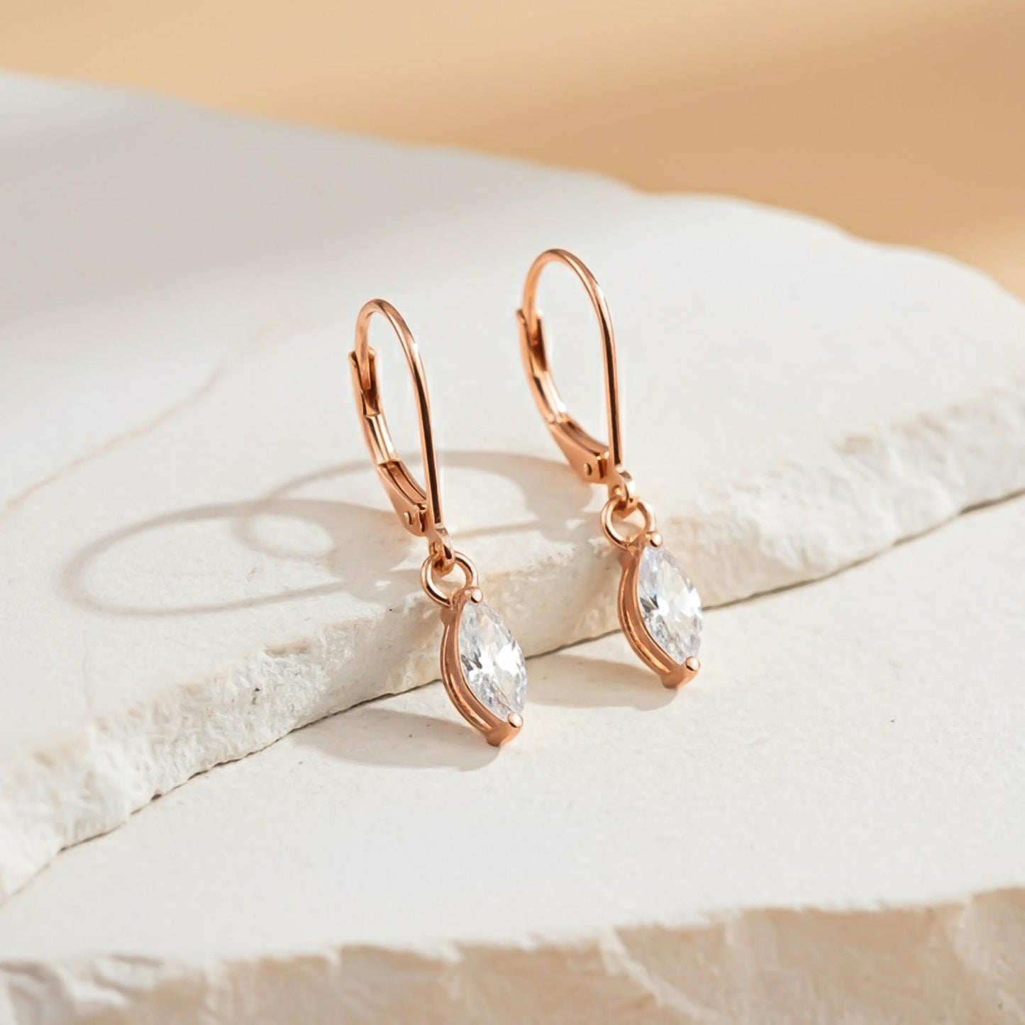 Silver Marquise Drop Hoop Earrings