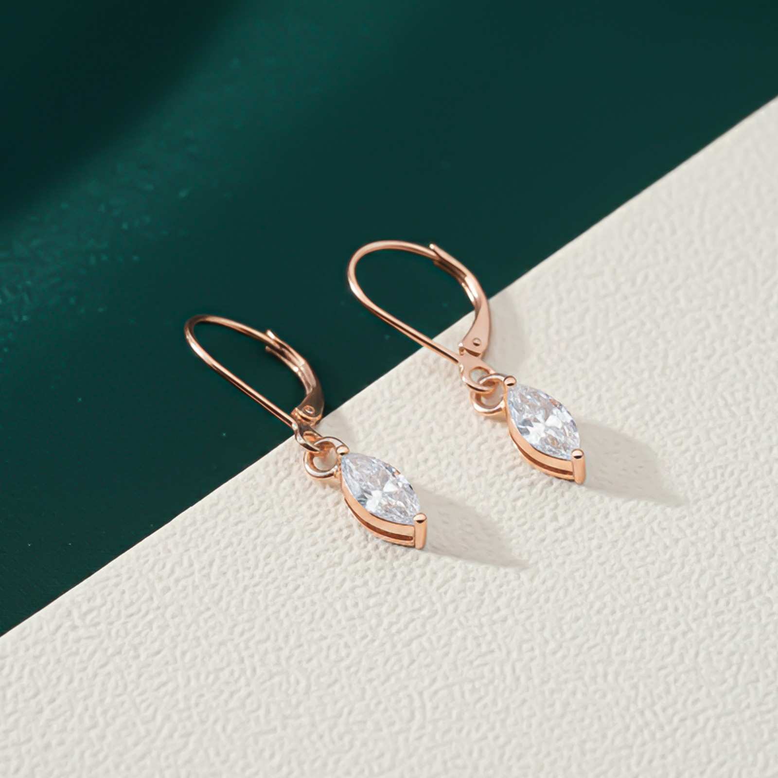 Silver Marquise Drop Hoop Earrings