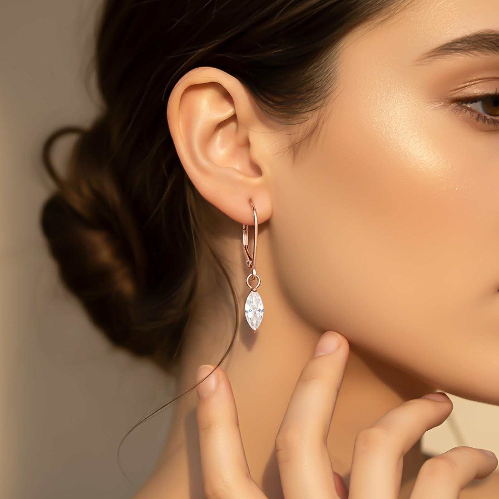 Silver Marquise Drop Hoop Earrings