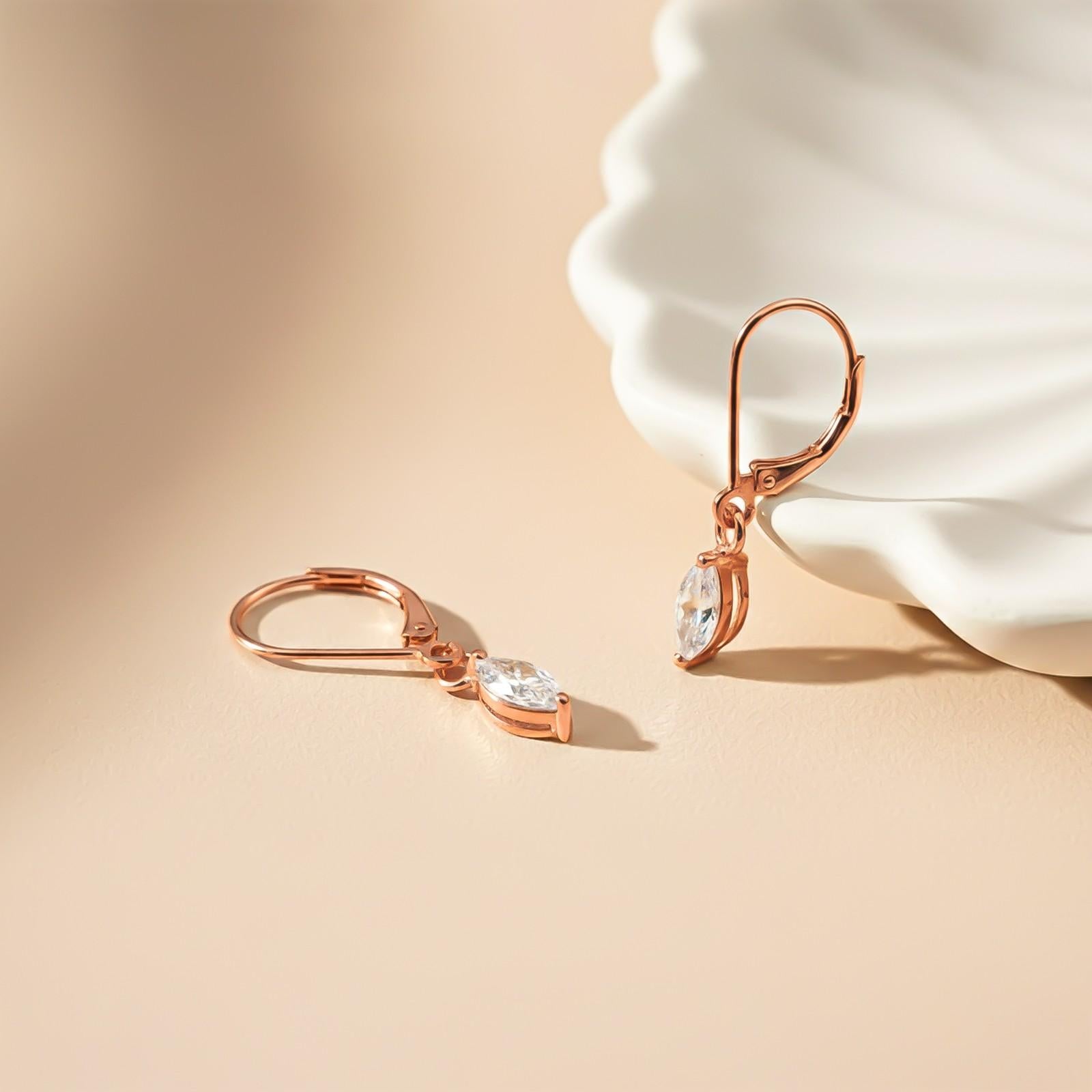 Silver Marquise Drop Hoop Earrings