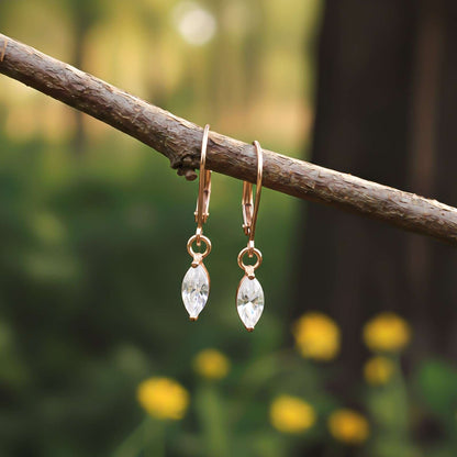 Silver Marquise Drop Hoop Earrings