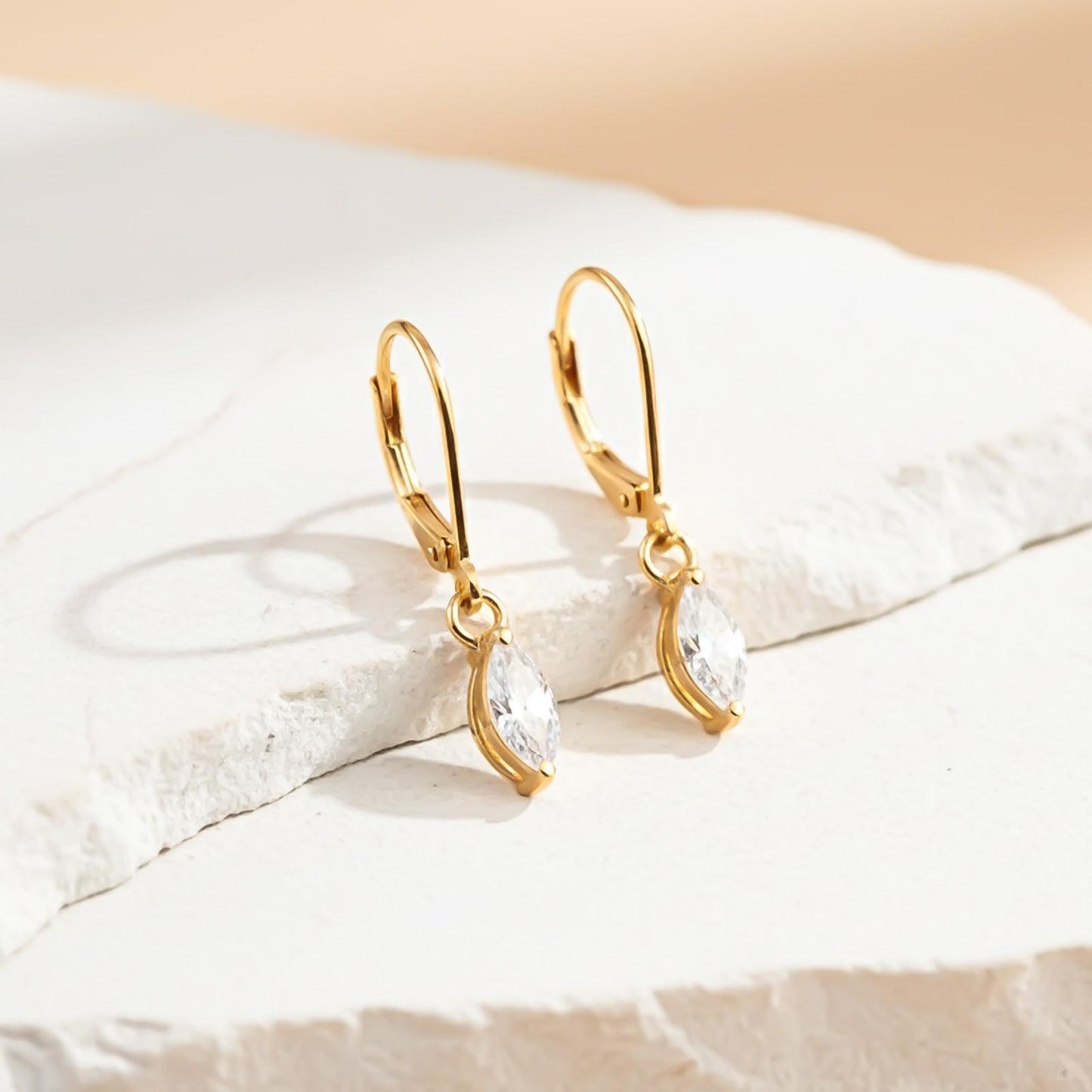 Silver Marquise Drop Hoop Earrings