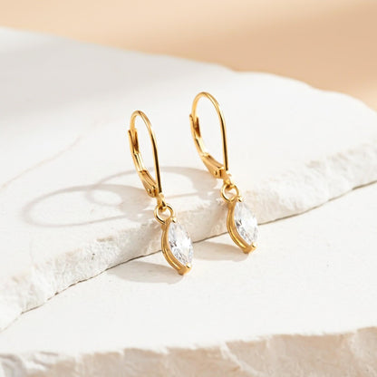 Silver Marquise Drop Hoop Earrings
