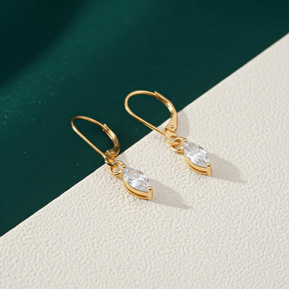 Silver Marquise Drop Hoop Earrings