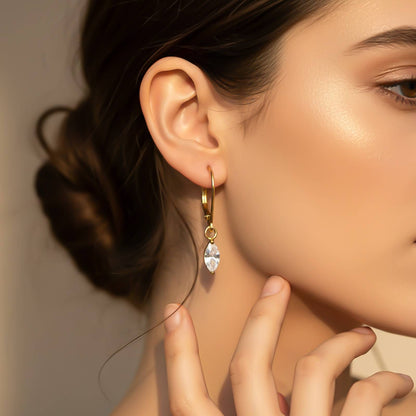 Silver Marquise Drop Hoop Earrings