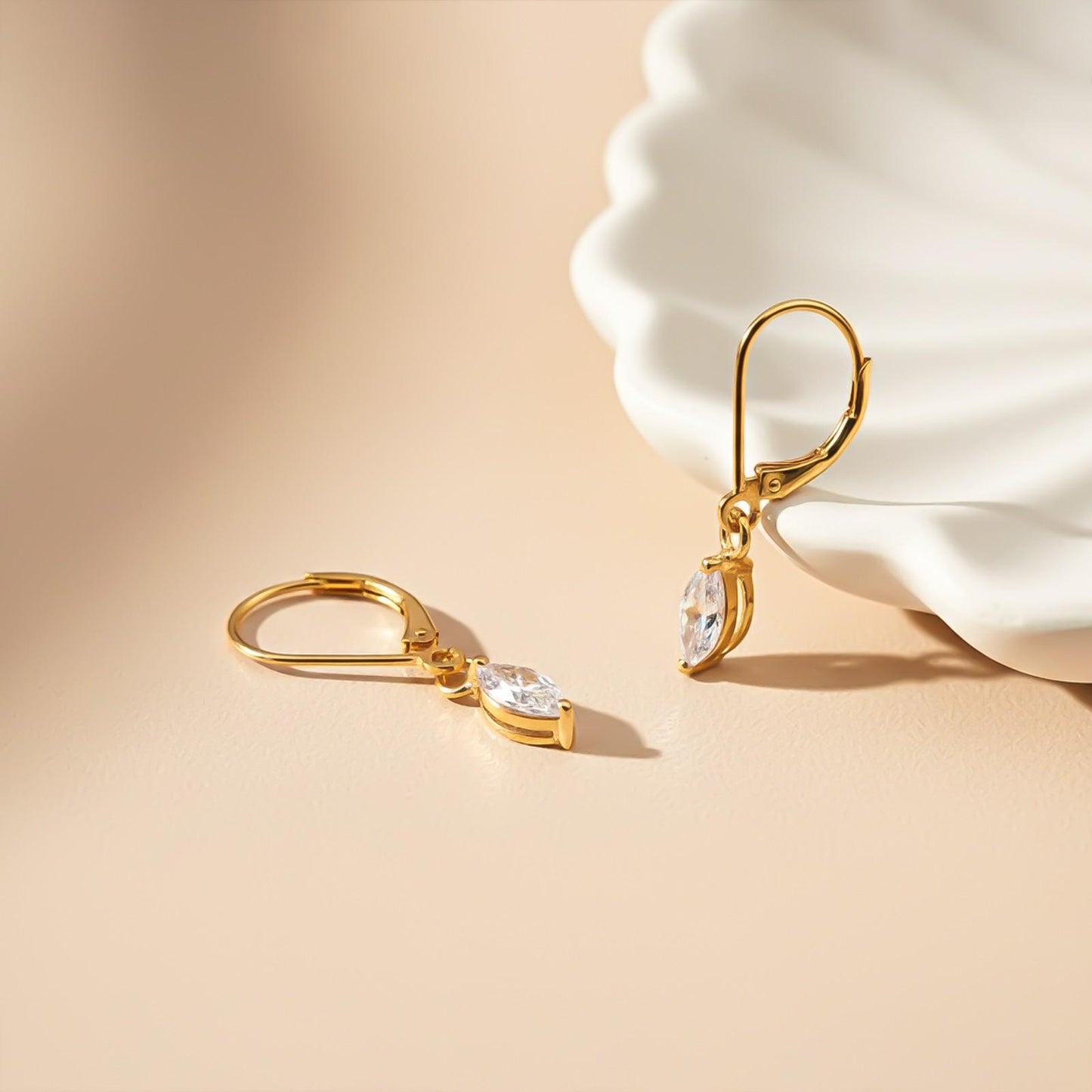Silver Marquise Drop Hoop Earrings
