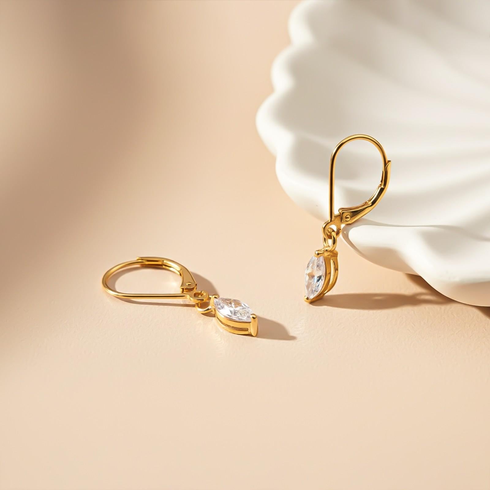 Silver Marquise Drop Hoop Earrings