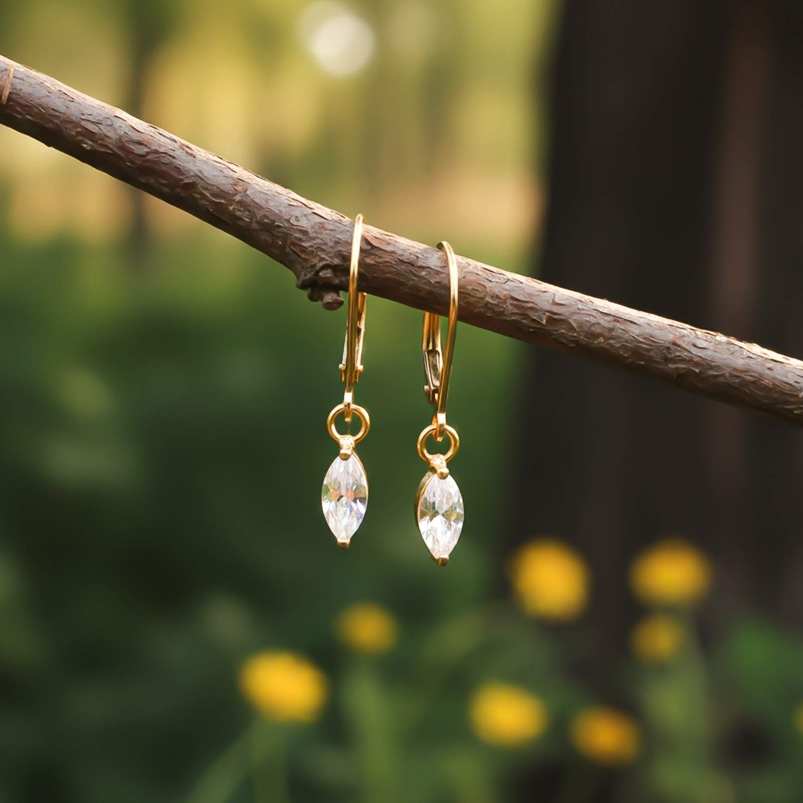 Silver Marquise Drop Hoop Earrings