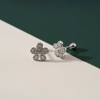 Silver Blossom Sparkle Stud Earrings