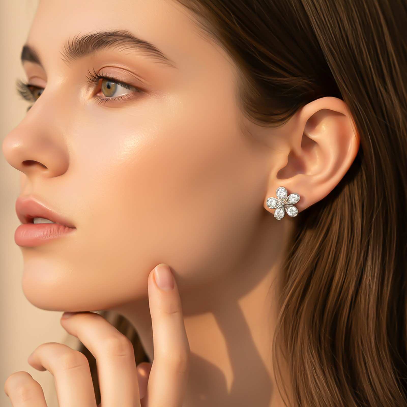 Silver Blossom Sparkle Stud Earrings