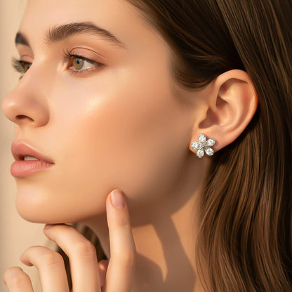 Silver Blossom Sparkle Stud Earrings
