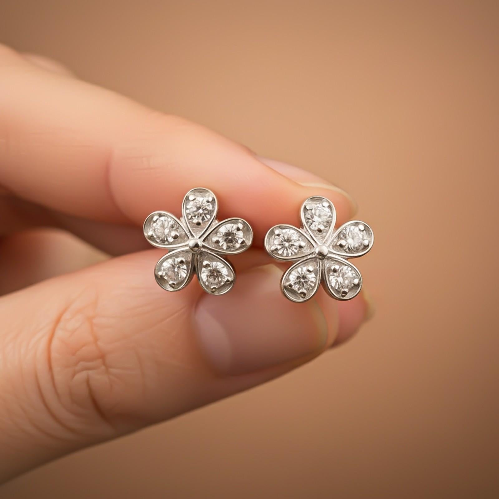 Silver Blossom Sparkle Stud Earrings