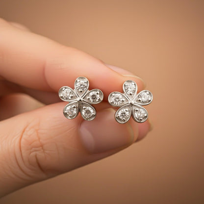 Silver Blossom Sparkle Stud Earrings
