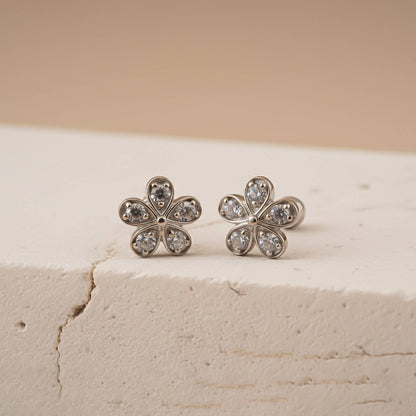 Silver Blossom Sparkle Stud Earrings