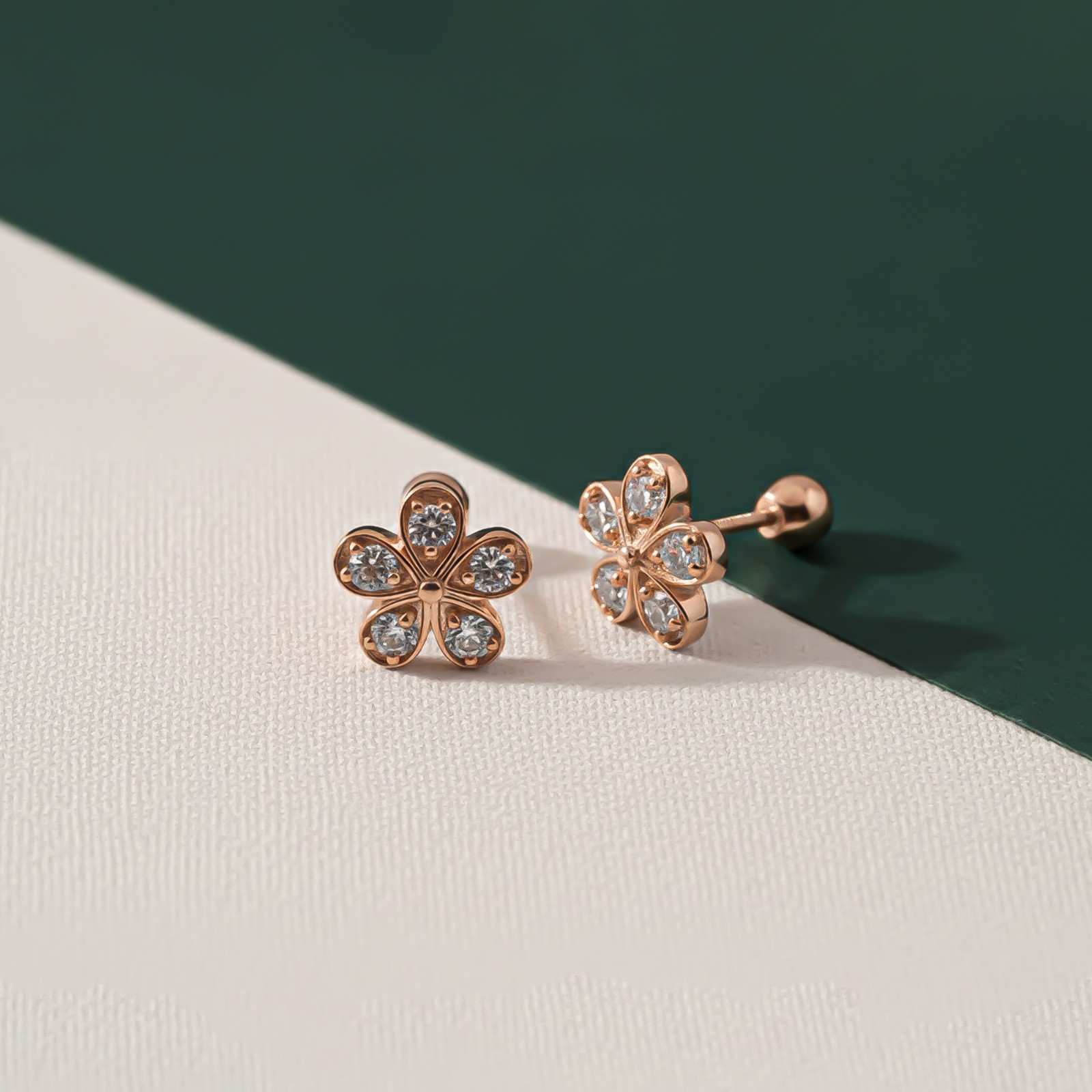 Silver Blossom Sparkle Stud Earrings