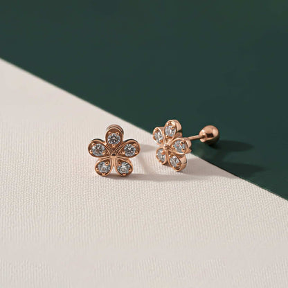 Silver Blossom Sparkle Stud Earrings