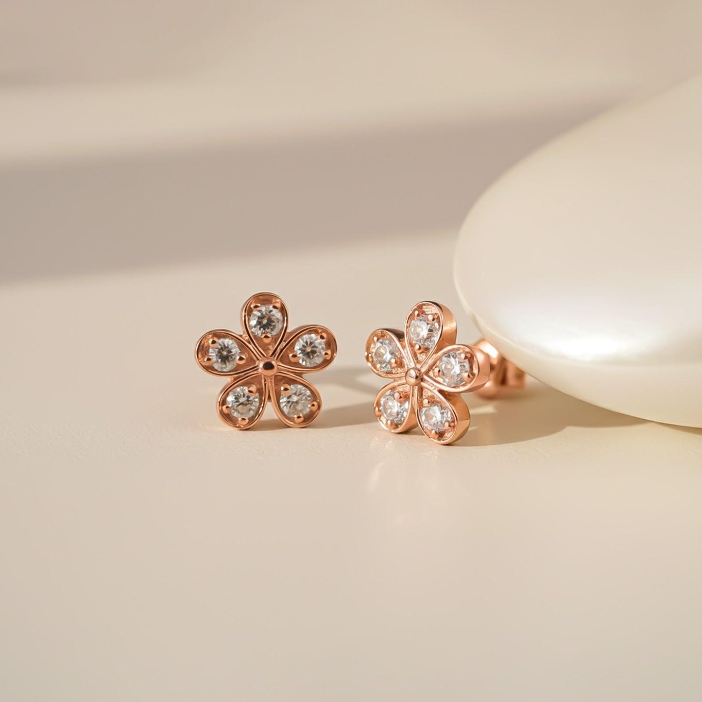 Silver Blossom Sparkle Stud Earrings