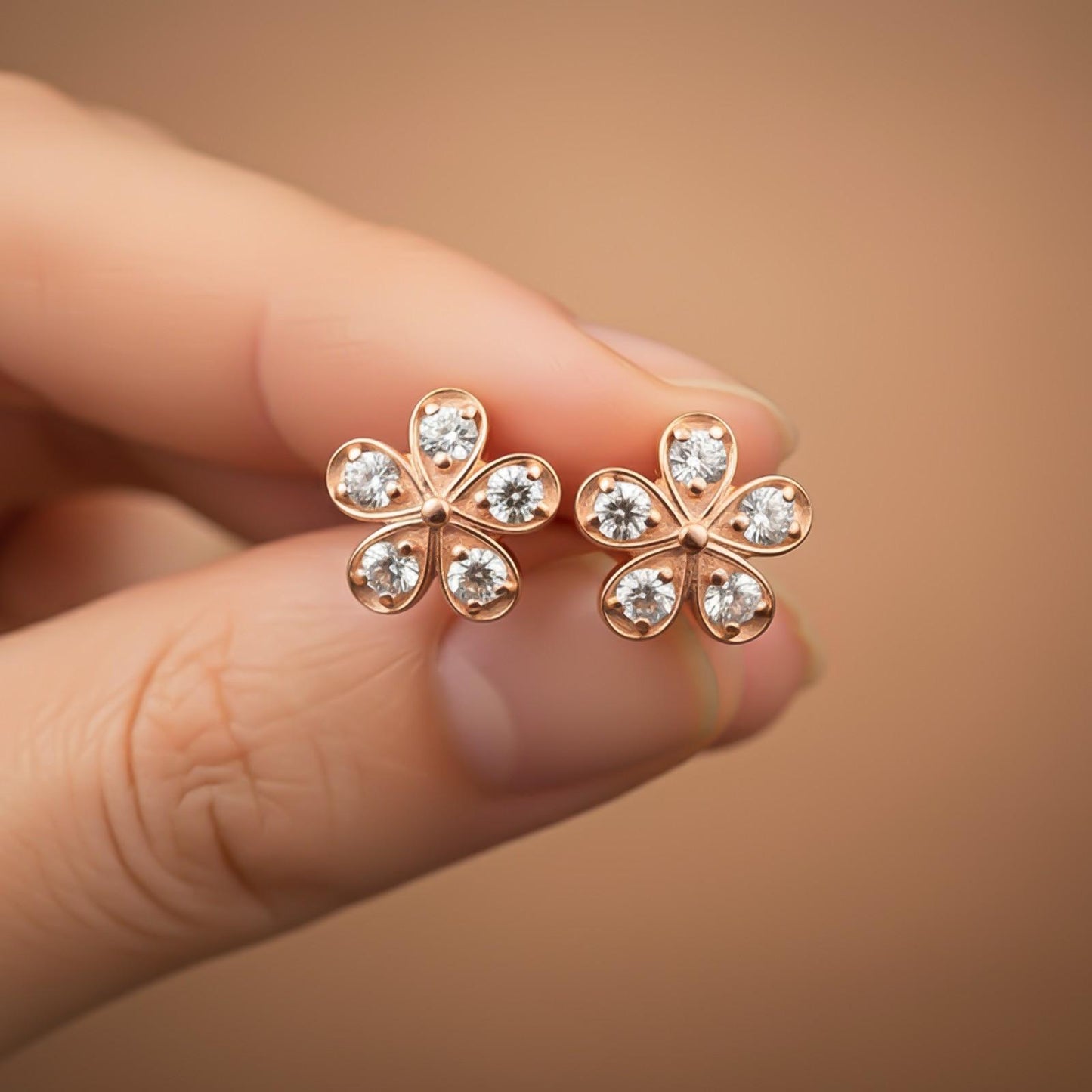 Silver Blossom Sparkle Stud Earrings
