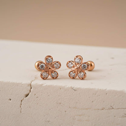 Silver Blossom Sparkle Stud Earrings