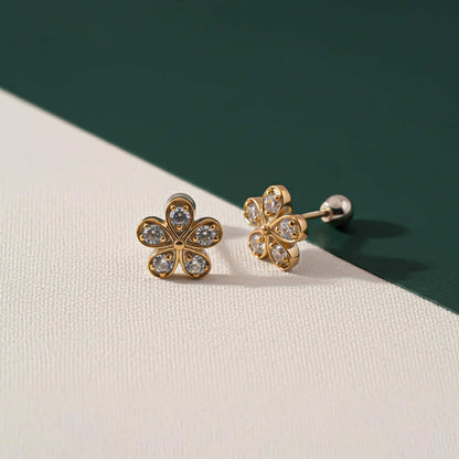 Silver Blossom Sparkle Stud Earrings