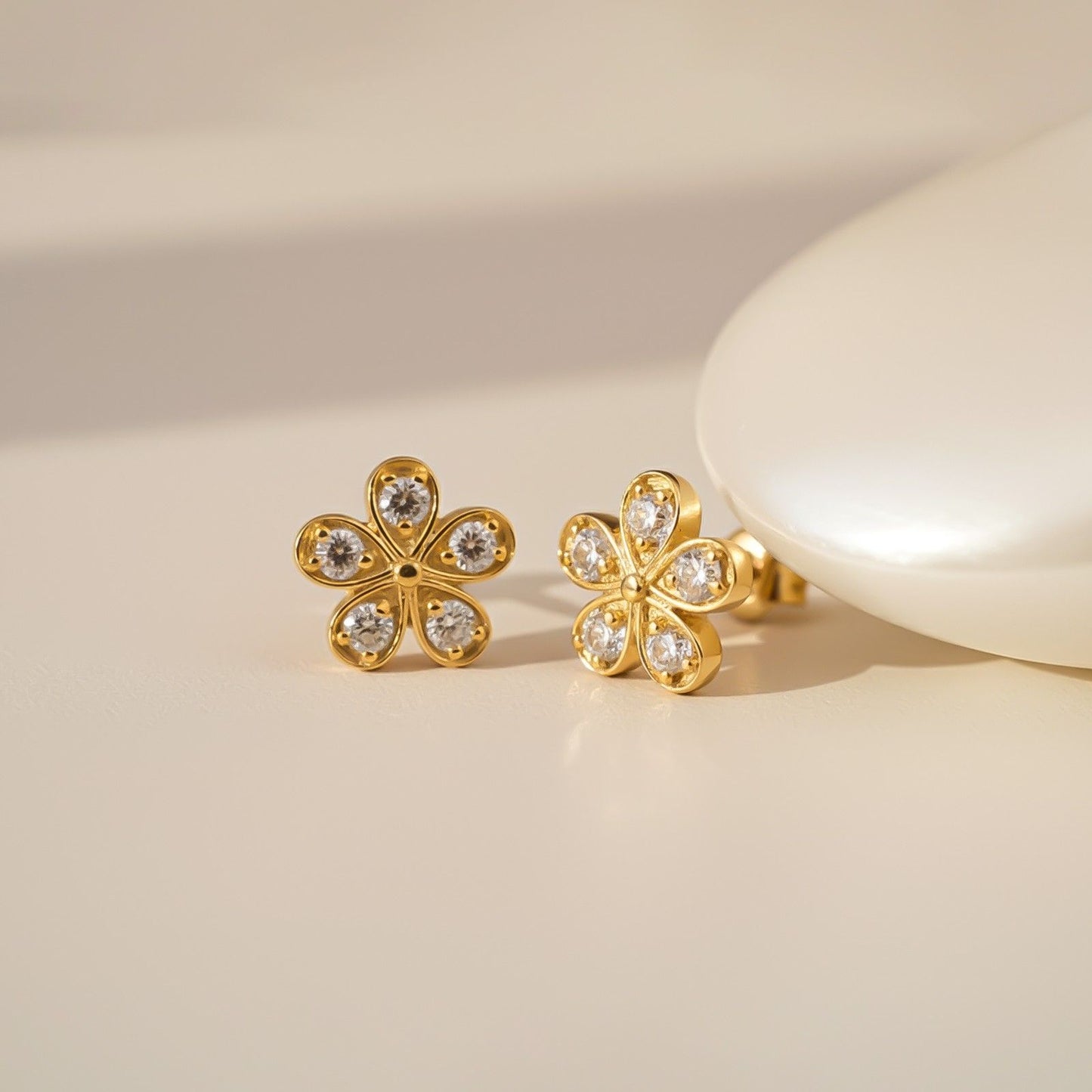 Silver Blossom Sparkle Stud Earrings