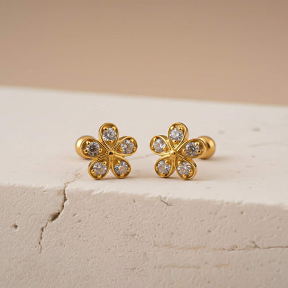 Silver Blossom Sparkle Stud Earrings