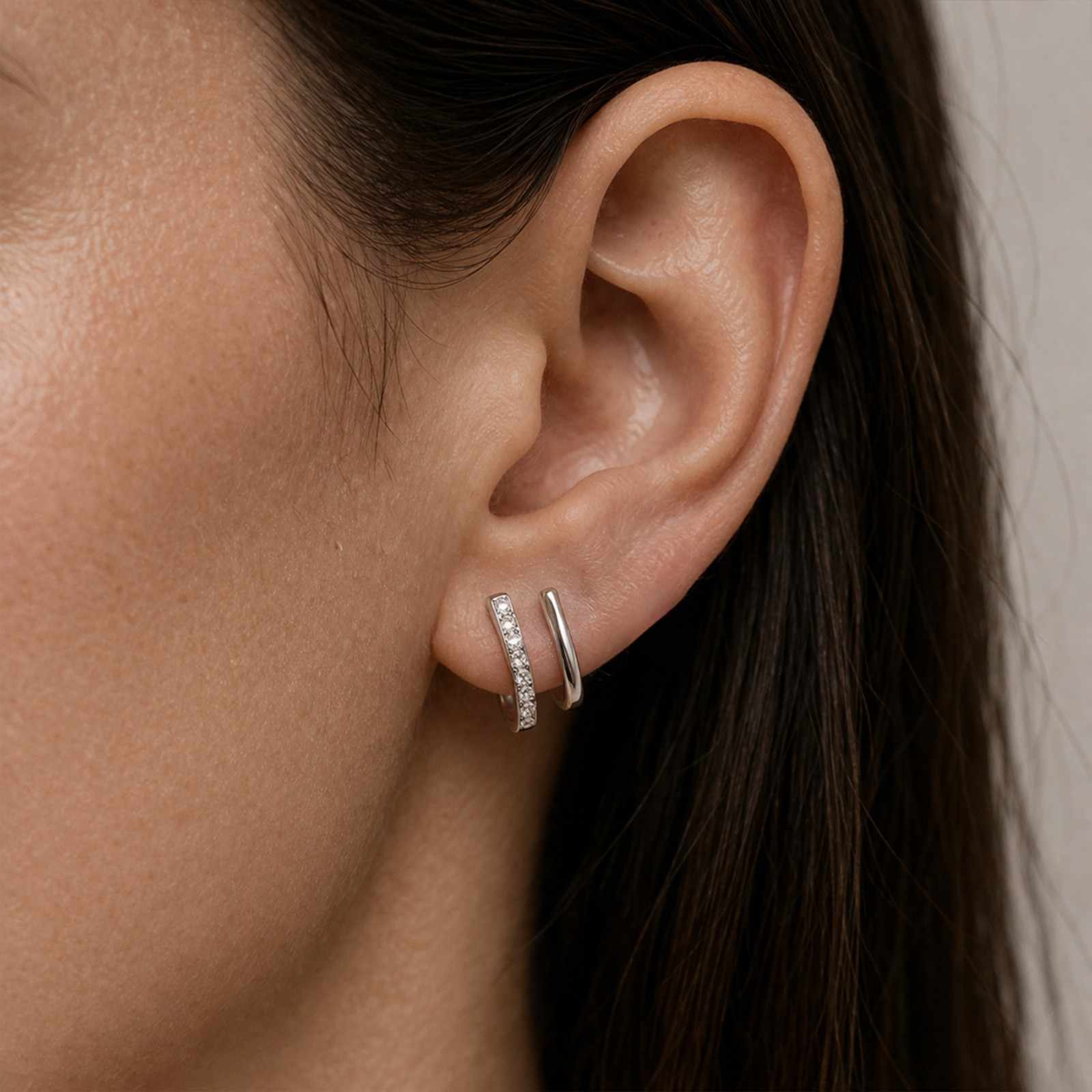 Silver Dual Bar CZ Stud Earrings
