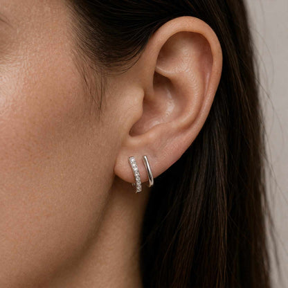 Silver Dual Bar CZ Stud Earrings