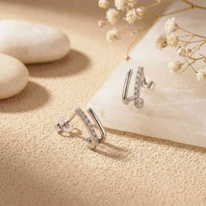 Silver Dual Bar CZ Stud Earrings