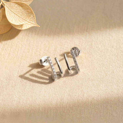 Silver Dual Bar CZ Stud Earrings