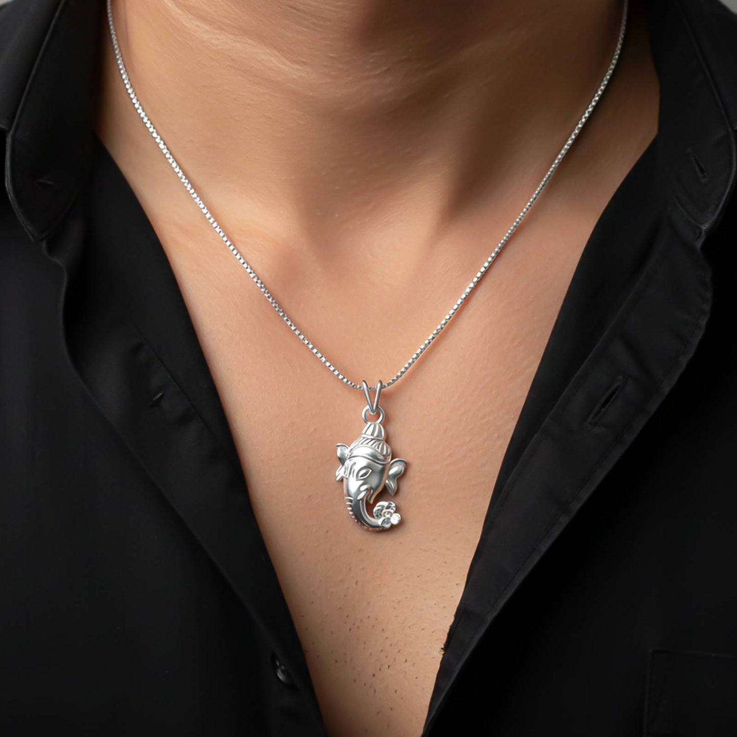 Silver Lord Bal Ganesha Face Pendant