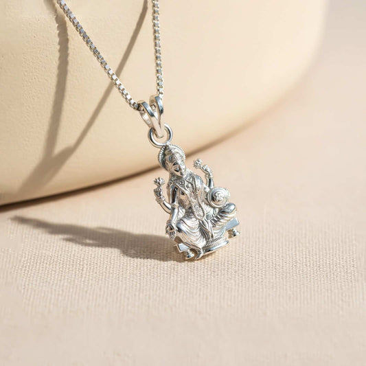 Silver Goddess Laxmi Pendant Blessing