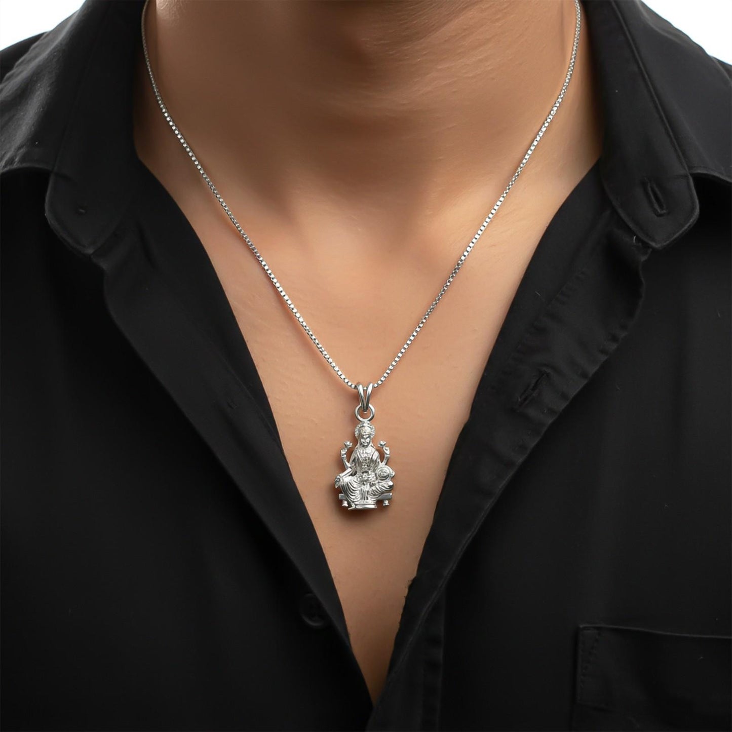 Silver Goddess Laxmi Pendant Blessing