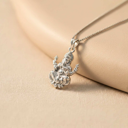 Silver Lord Ganesha Sitting On Lotus Pendant