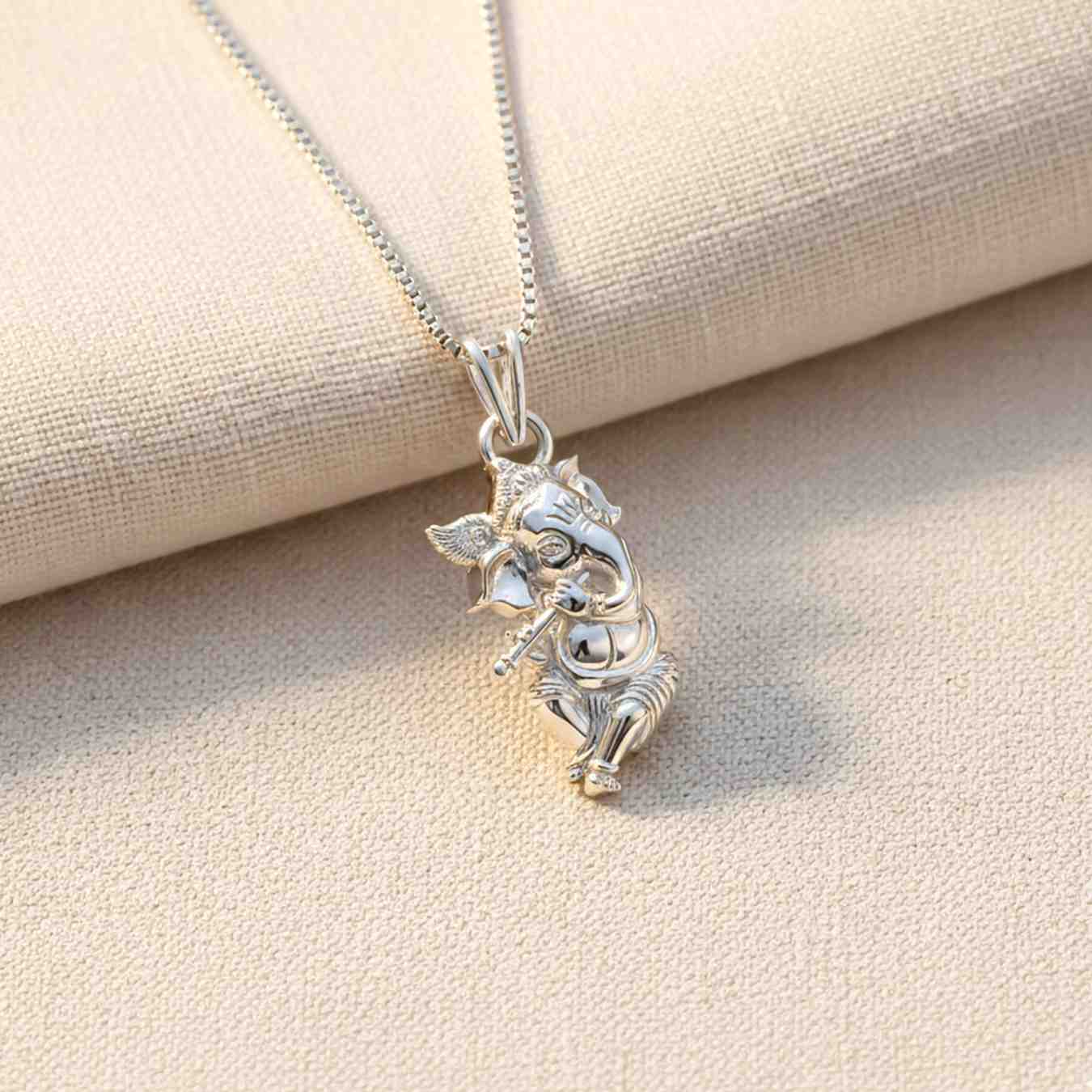 Silver God Ganesha Silver Pendant In Krishna Avatar