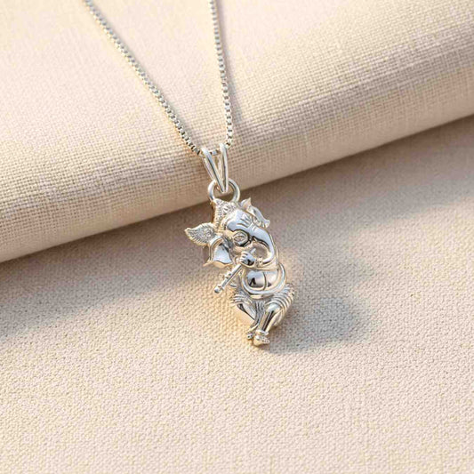 Silver God Ganesha Silver Pendant In Krishna Avatar