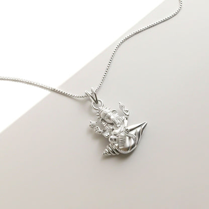 Silver Deva Shree Ganesha Sitting On Shankh Pendant