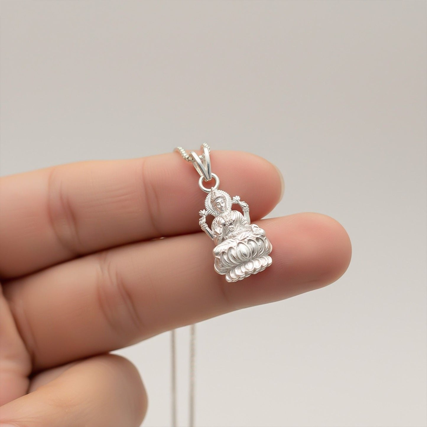 Silver Lakshmi God Hindu Pendant