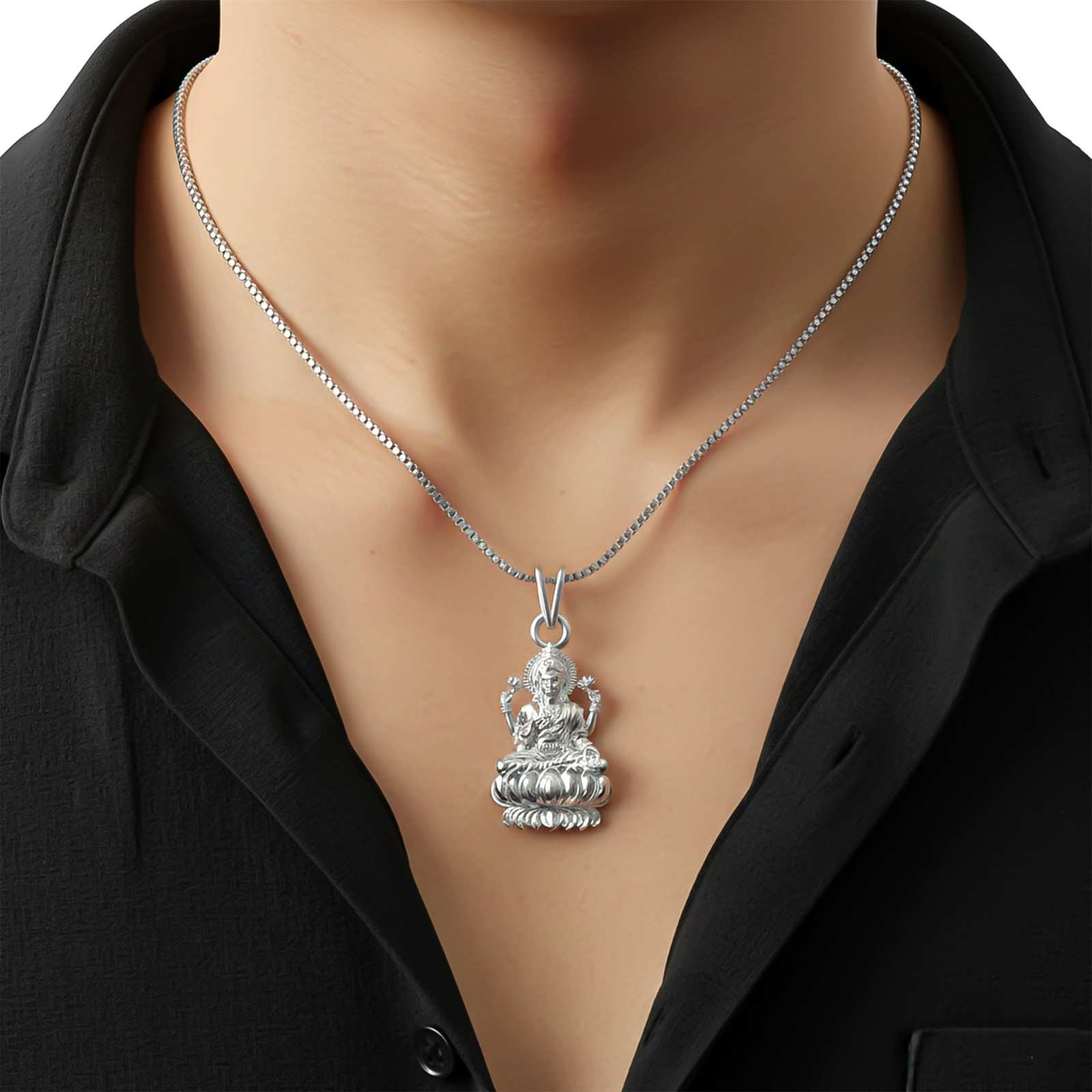 Silver Lakshmi God Hindu Pendant