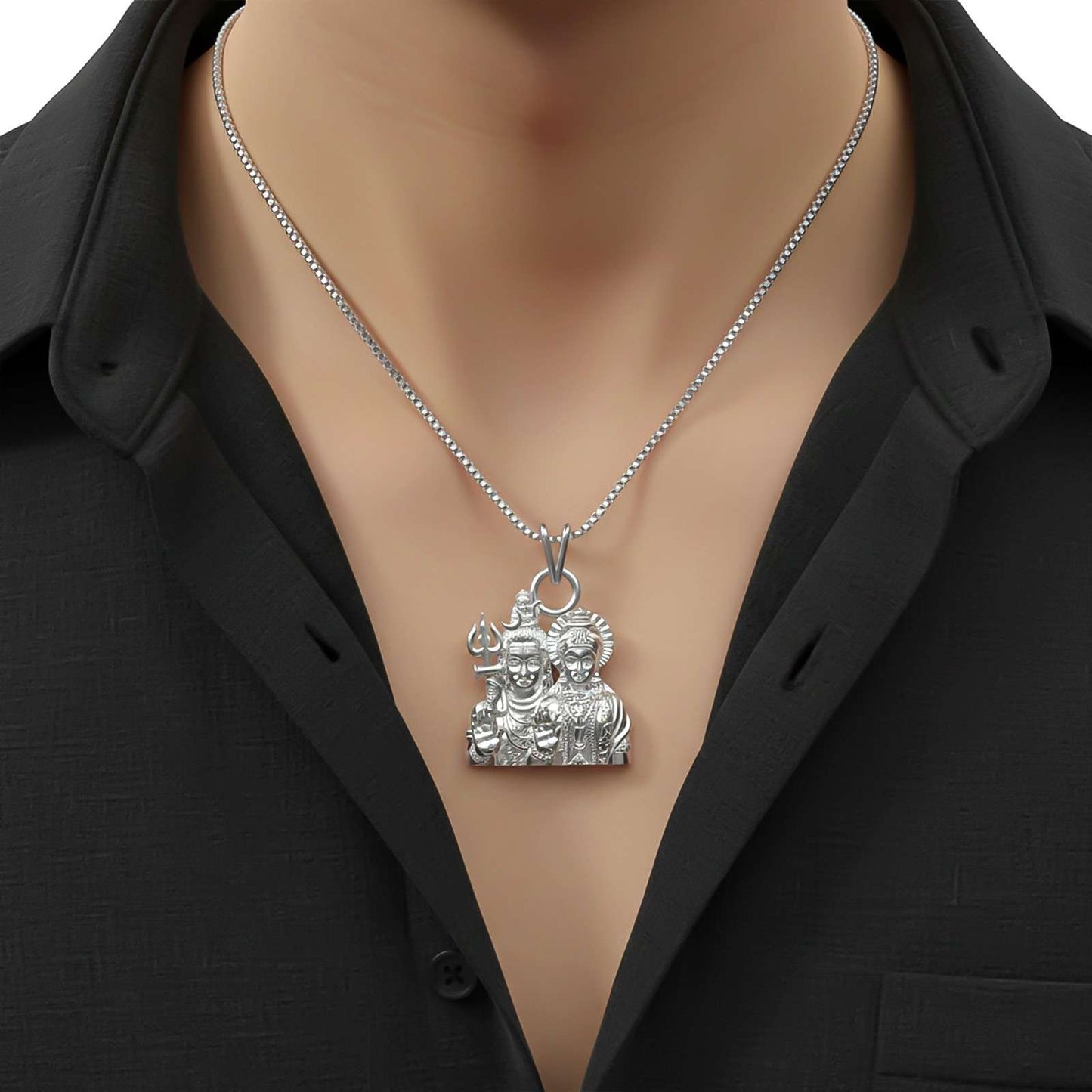 Silver God Shiv Parvati Pendant