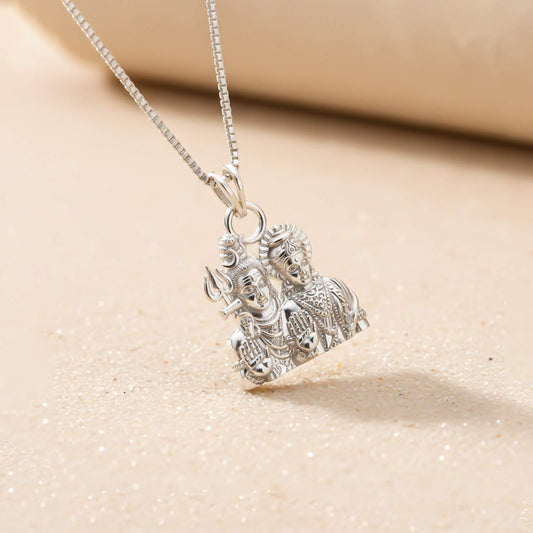 Silver God Shiv Parvati Pendant