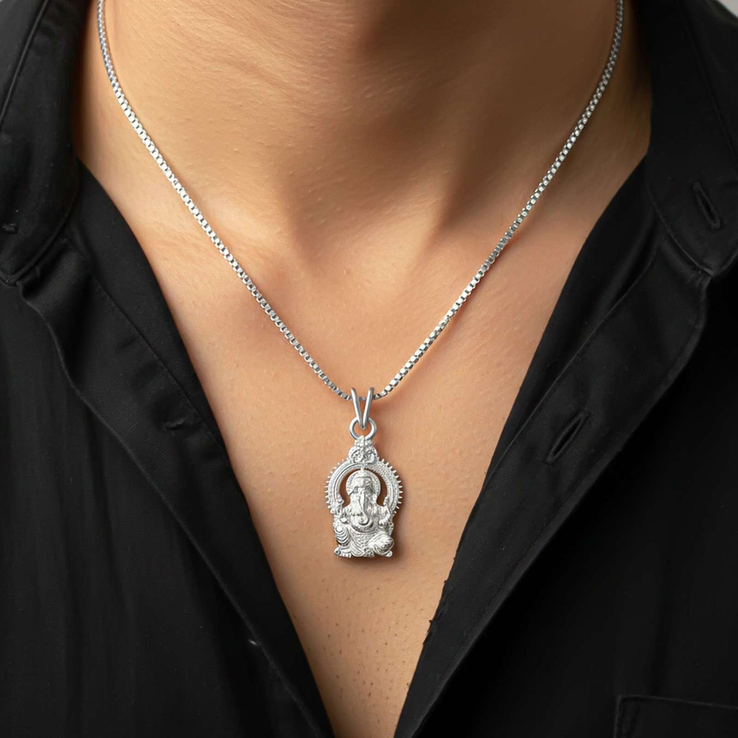 Silver Shree Ganesha Sitting Pendant