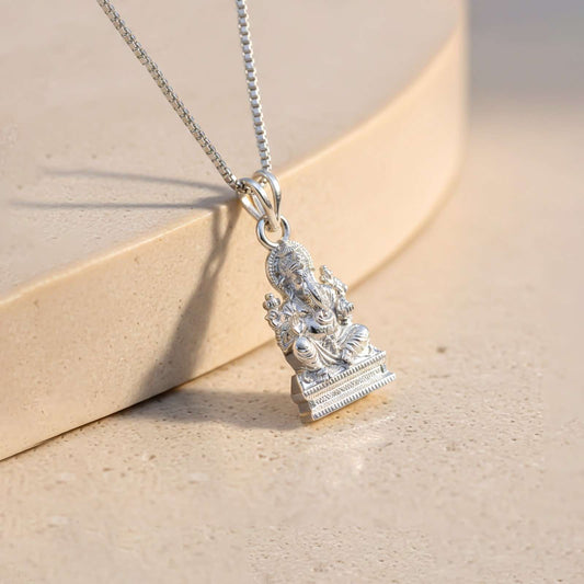 Silver God Ganesha Sitting Sterling Silver Pendant