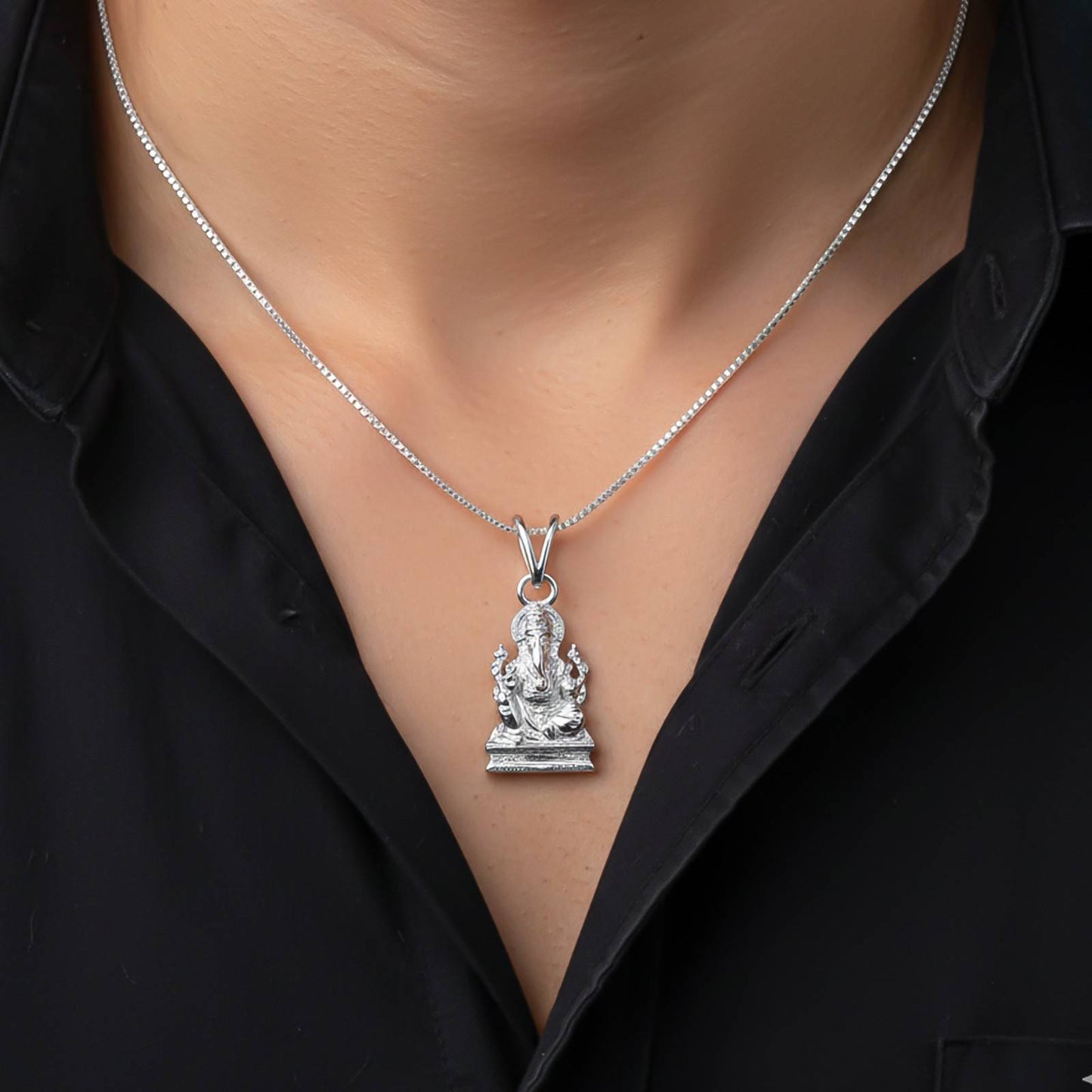 Silver God Ganesha Sitting Sterling Silver Pendant