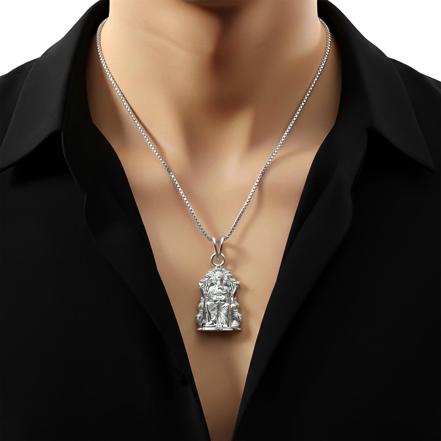 Silver Lalbagcha Raja Idol Silver Pendant