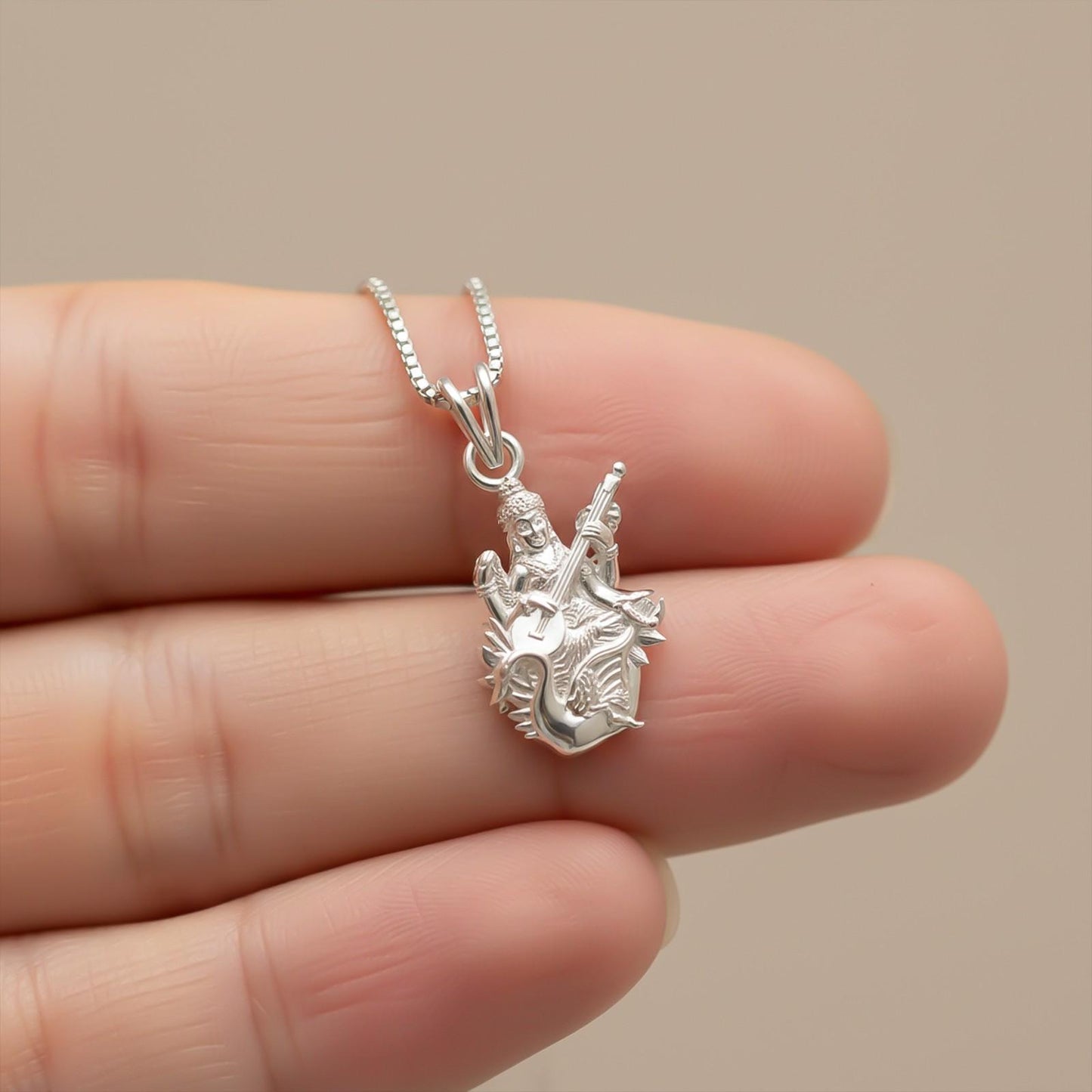 Silver Maa Saraswati With Veena Pendant