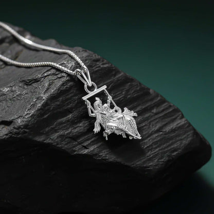 Silver Hindu God Krishna With Radha Blessing Statue Pendant